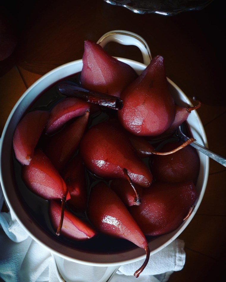red wine poached pears bowl