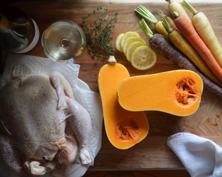 Chicken with butternut squash and carrots
