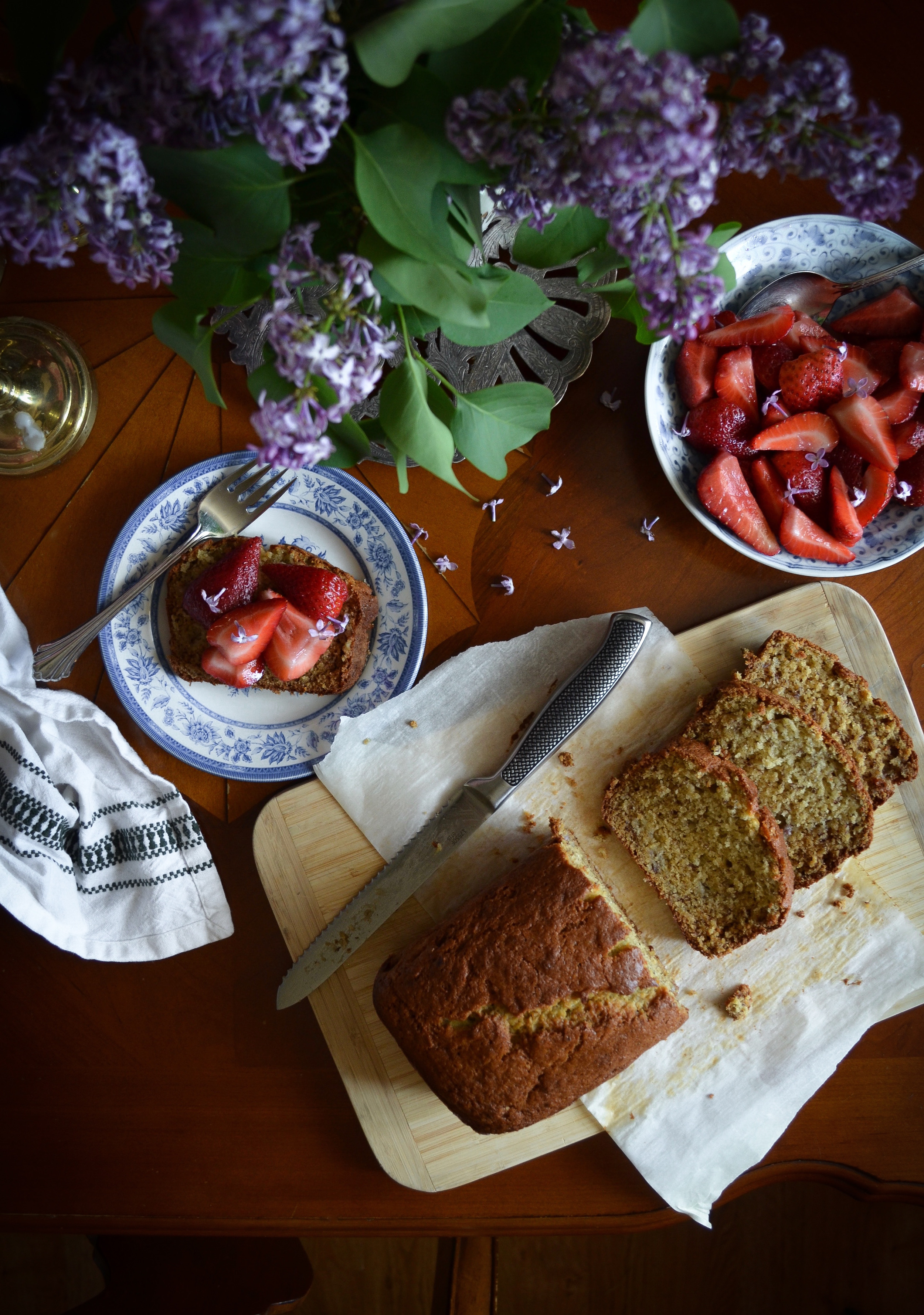 Banana Bread with Strawberries and Lilac
