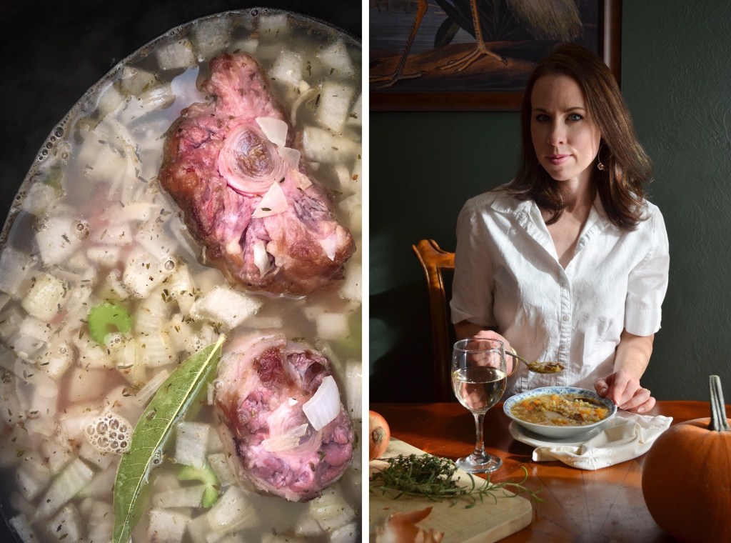 Recipe for winter vegetable soup with oxtails by Rebecca Sherrow