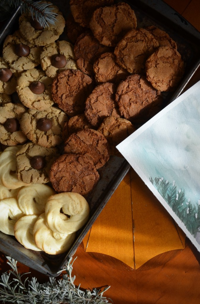 Gingersnap cookies on a tray. Recipe by Rebecca Sherrow.