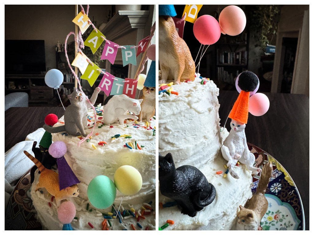 Detailed photo collage of Cat cake decorations